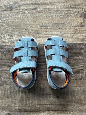 See Kai Run Blue Closed-Toe Kids Sandals with Orange Accents